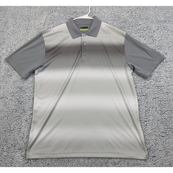 PGA Tour Pro Series Golf Polo Mens L Short Sleeve Striped Breathable Travel Grey - Picture 1 of 14